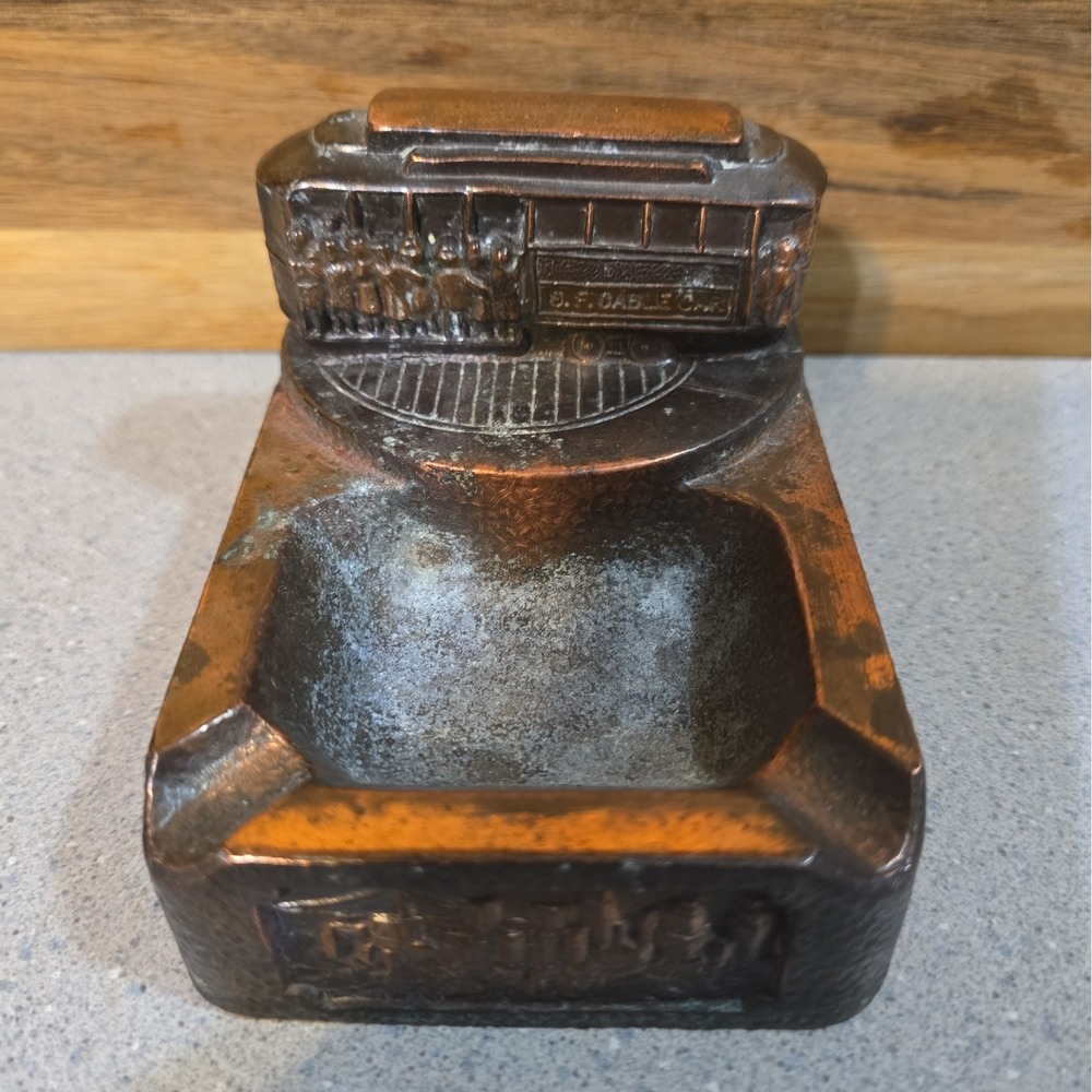 Vintage San Francisco Cable Car Bronze Souvenir Ashtray Cigar Golden gate Bridge